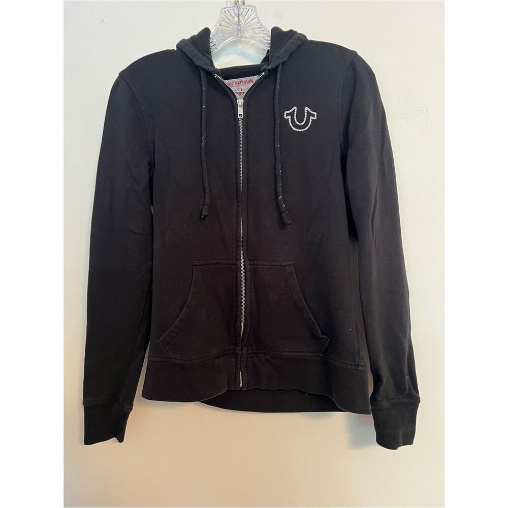 True Religion Black Hoodie with Red Label Graphic
